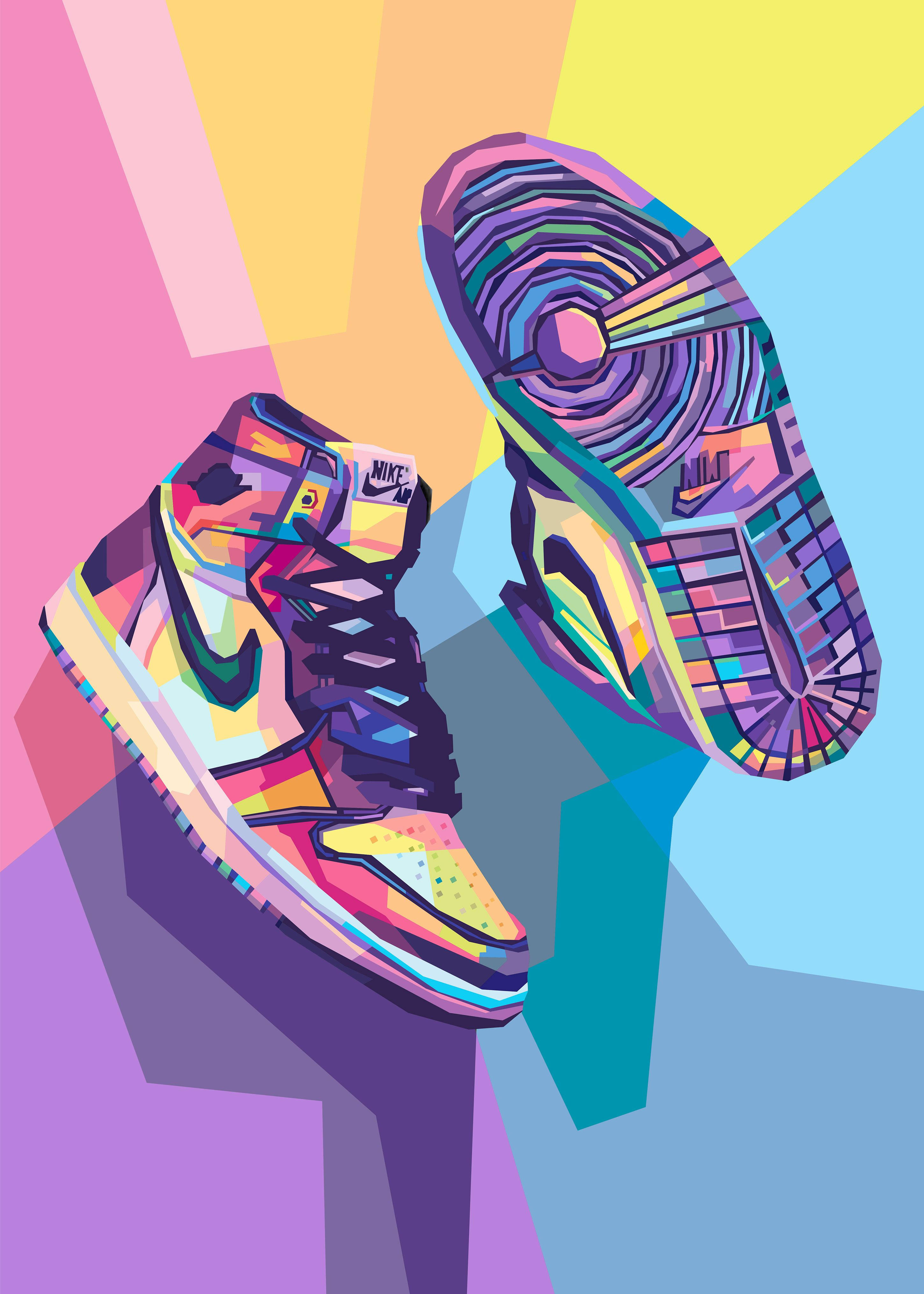 Nike Jordan 1, rainbow hues, geometrically stylized, 4K Phone Wallpaper