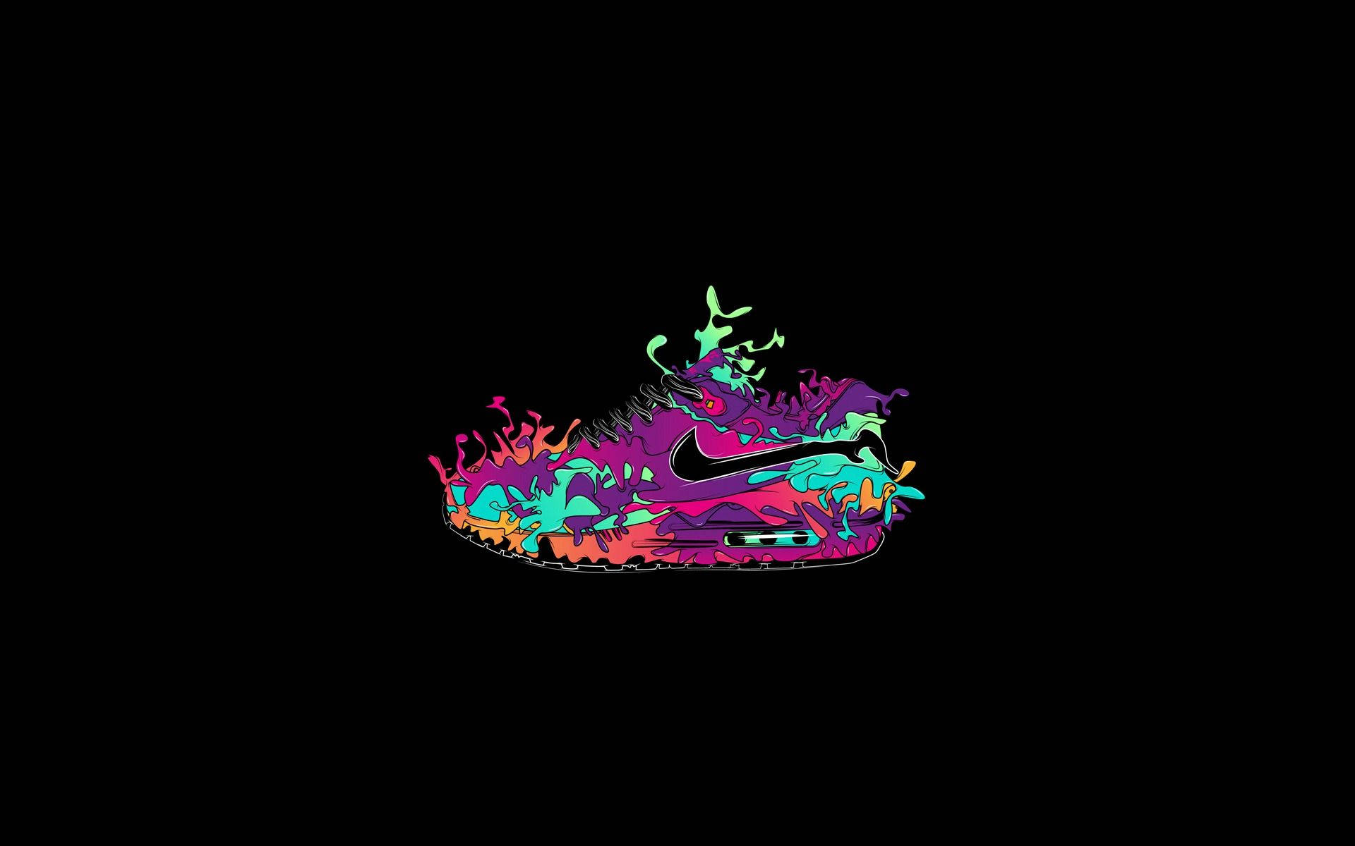 Nike, neon sneaker, colorful paint splatters, Full HD Desktop Wallpaper