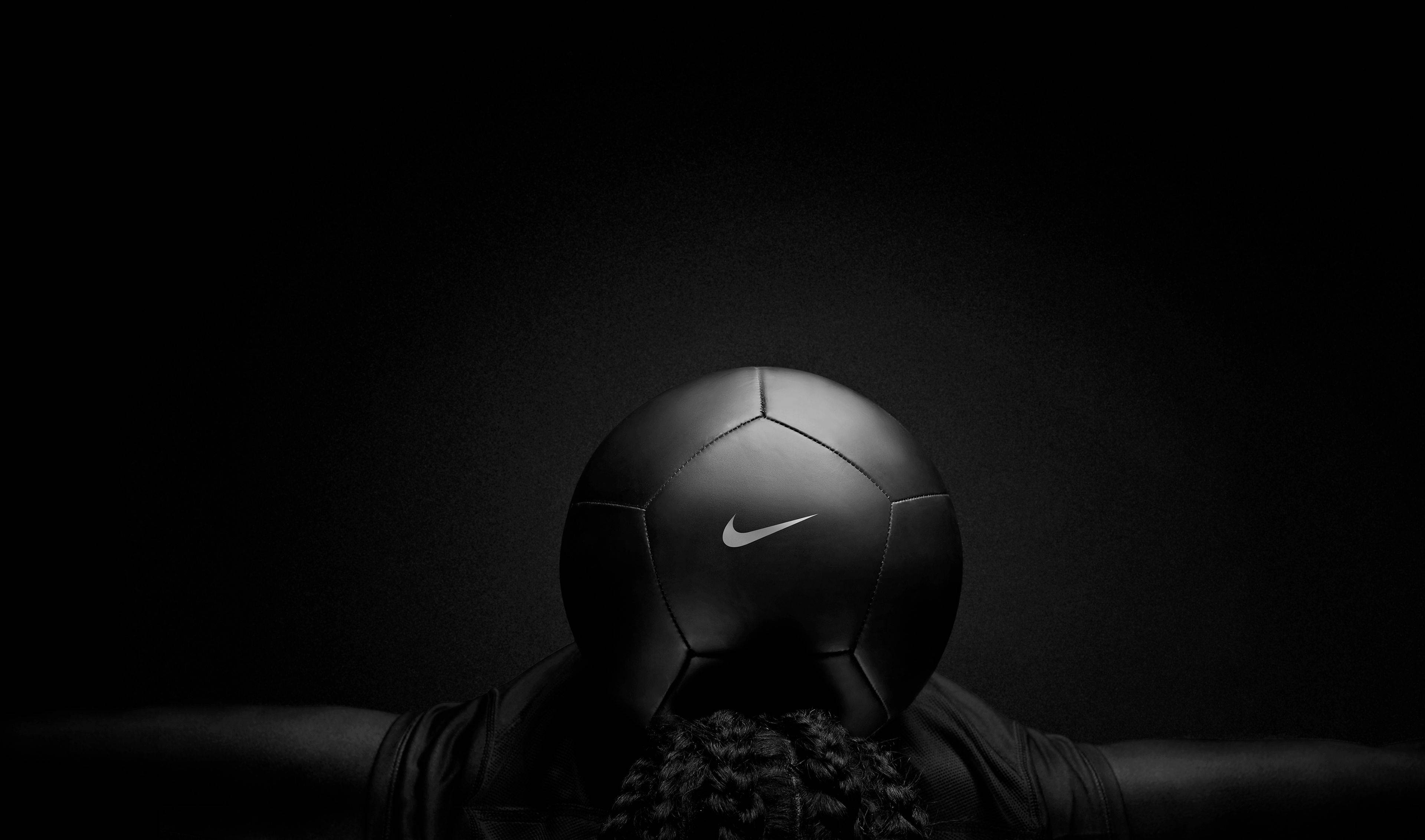 Nike, black, soccer ball, 4K Desktop Wallpaper