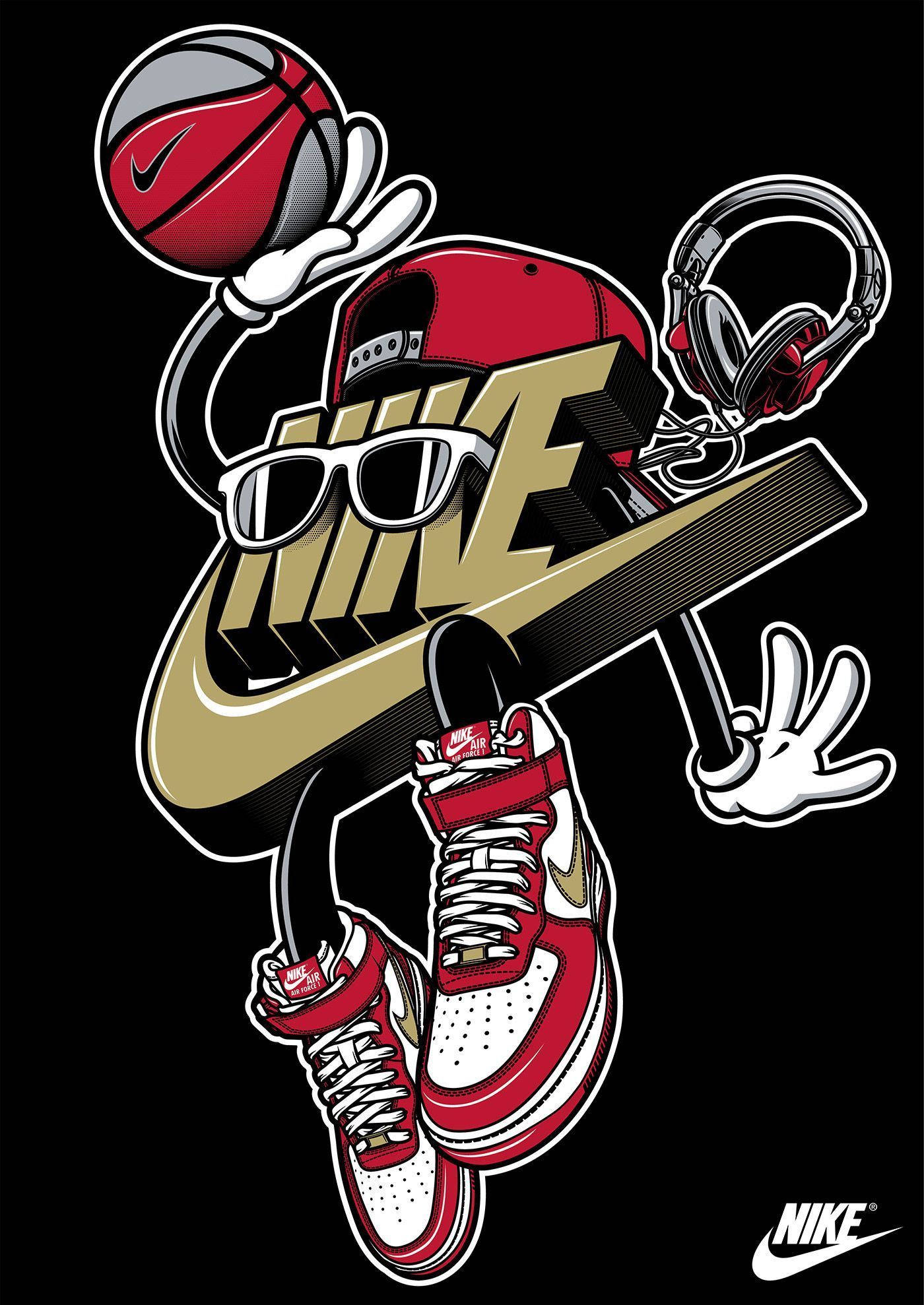 Nike logo, basketball player, red cap sunglasses, Full HD Phone Wallpaper