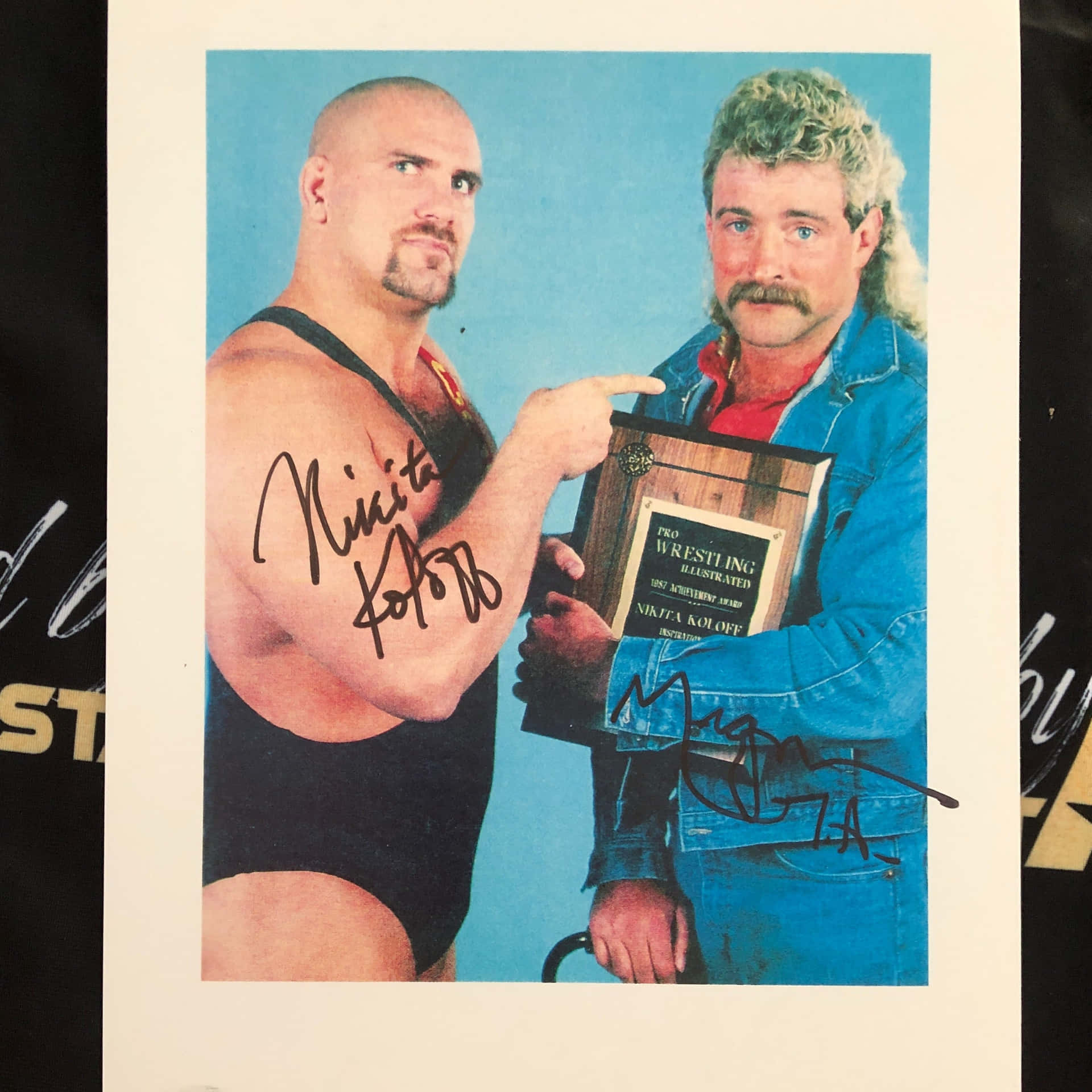 Nikita Koloff, wooden award plaque, signed by both men, Full HD Desktop Wallpaper
