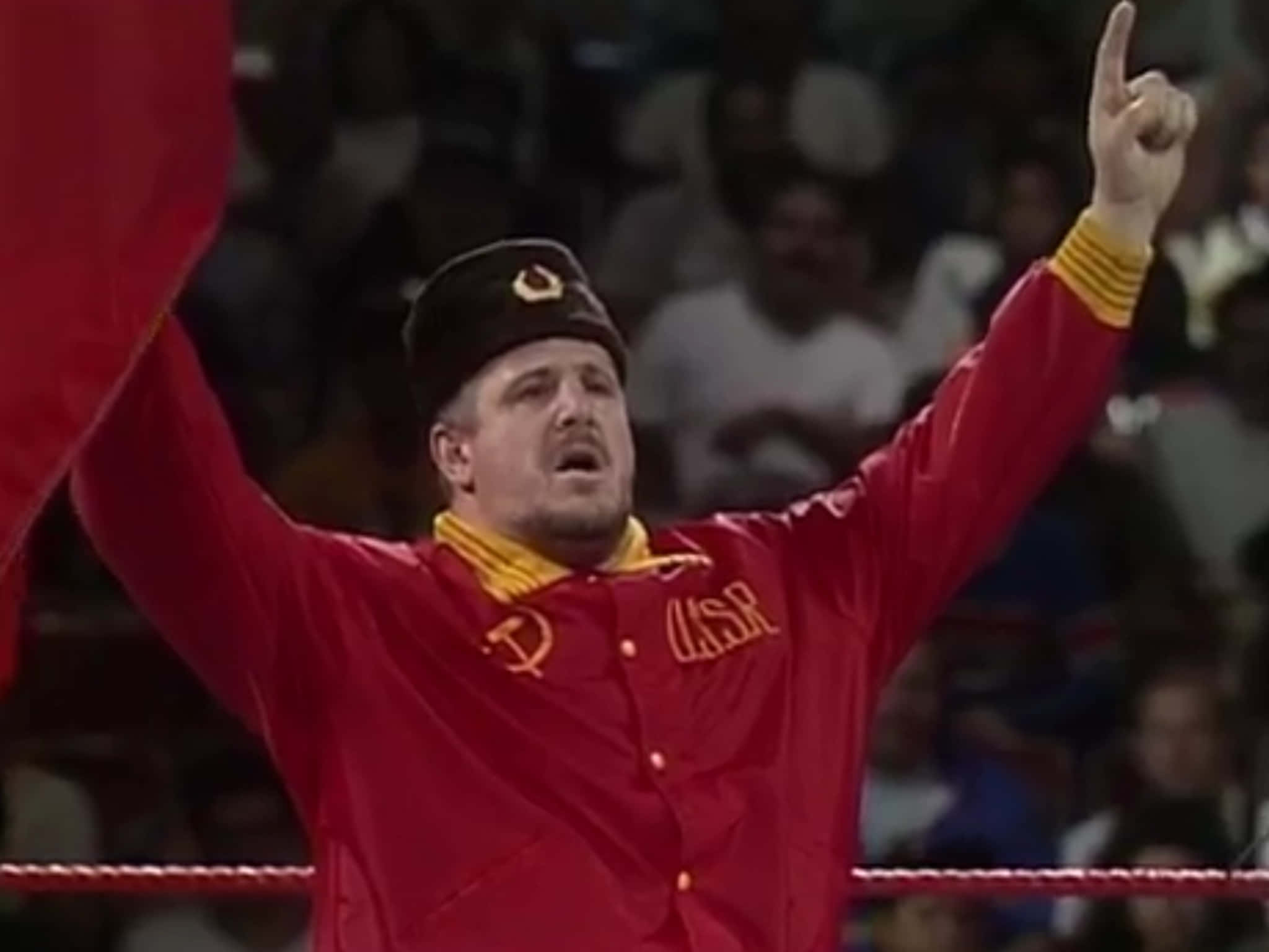 Nikita Koloff, red USSR jacket, black cap, Full HD Desktop Wallpaper