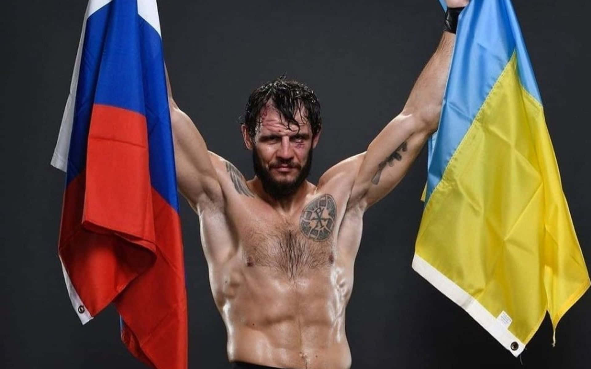 Nikita Krylov, Russian flag, Ukrainian flag, Full HD Desktop Wallpaper