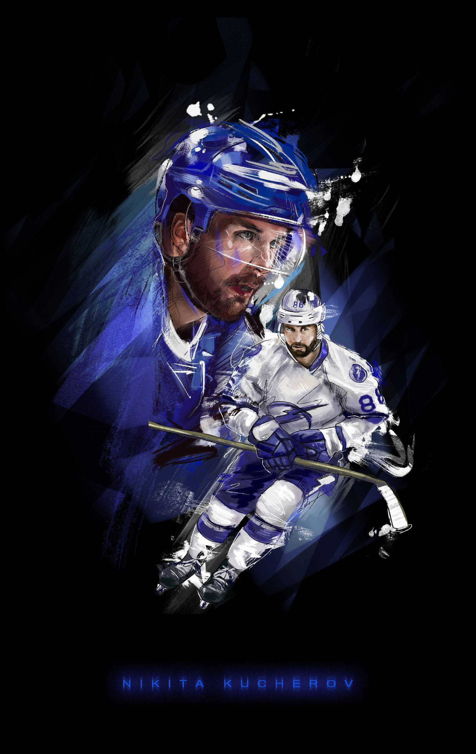 Nikita Kucherov, electric blue streaks, dark background, 2K Phone Wallpaper