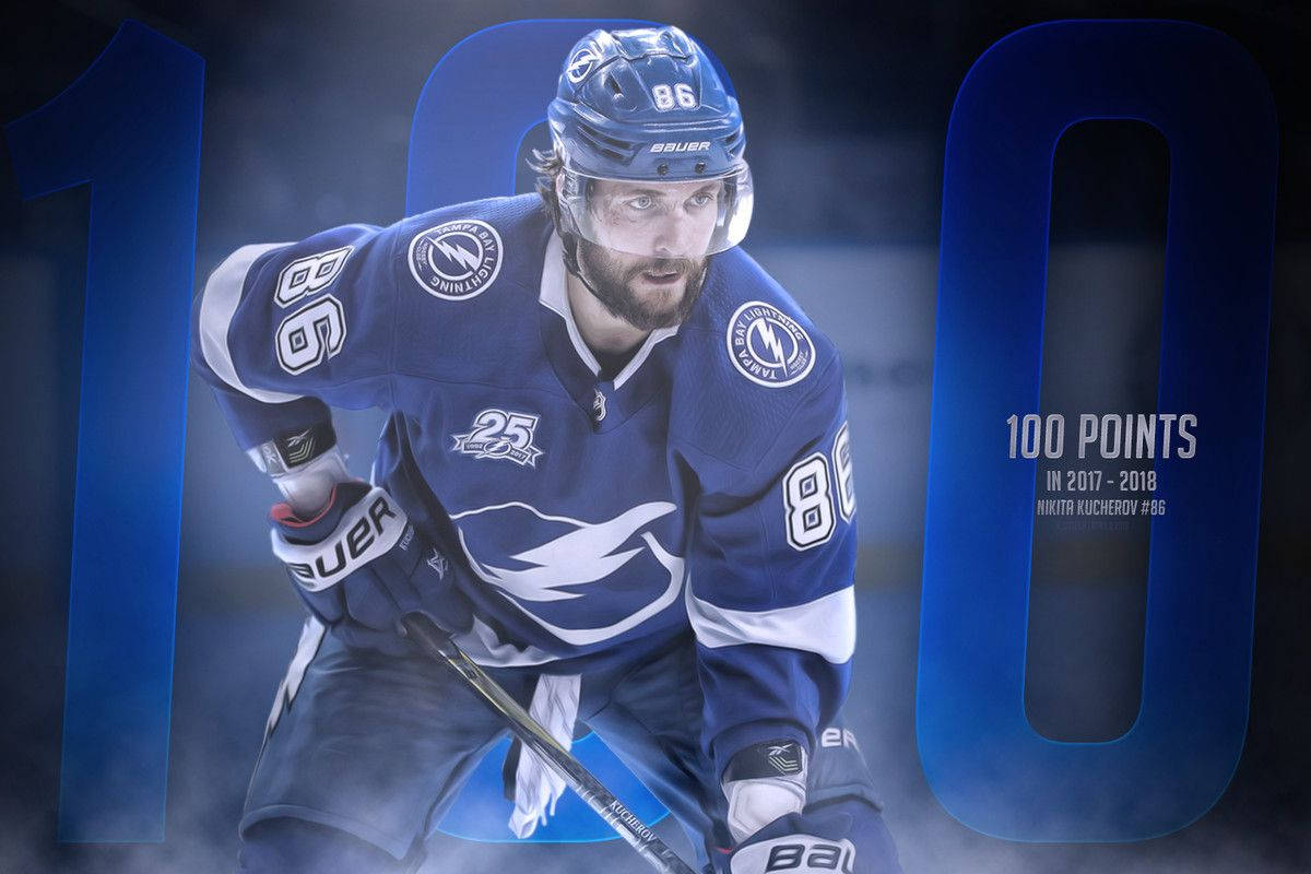 Nikita Kucherov, blue Tampa Bay Lightning jersey, stick, SD Desktop Wallpaper