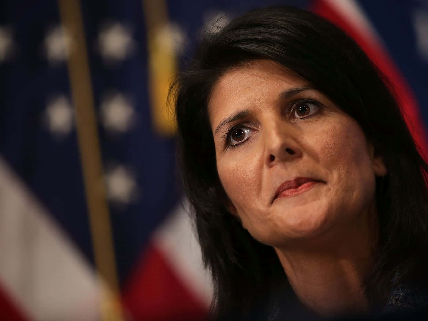 Nikki Haley, dark hair, upward, HD Desktop Wallpaper