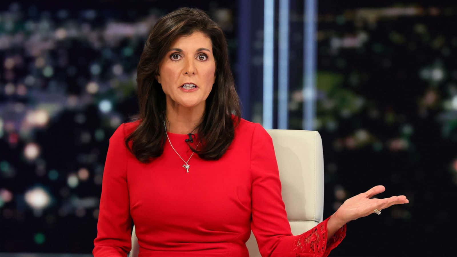 Nikki Haley, red dress, studio, HD Desktop Wallpaper