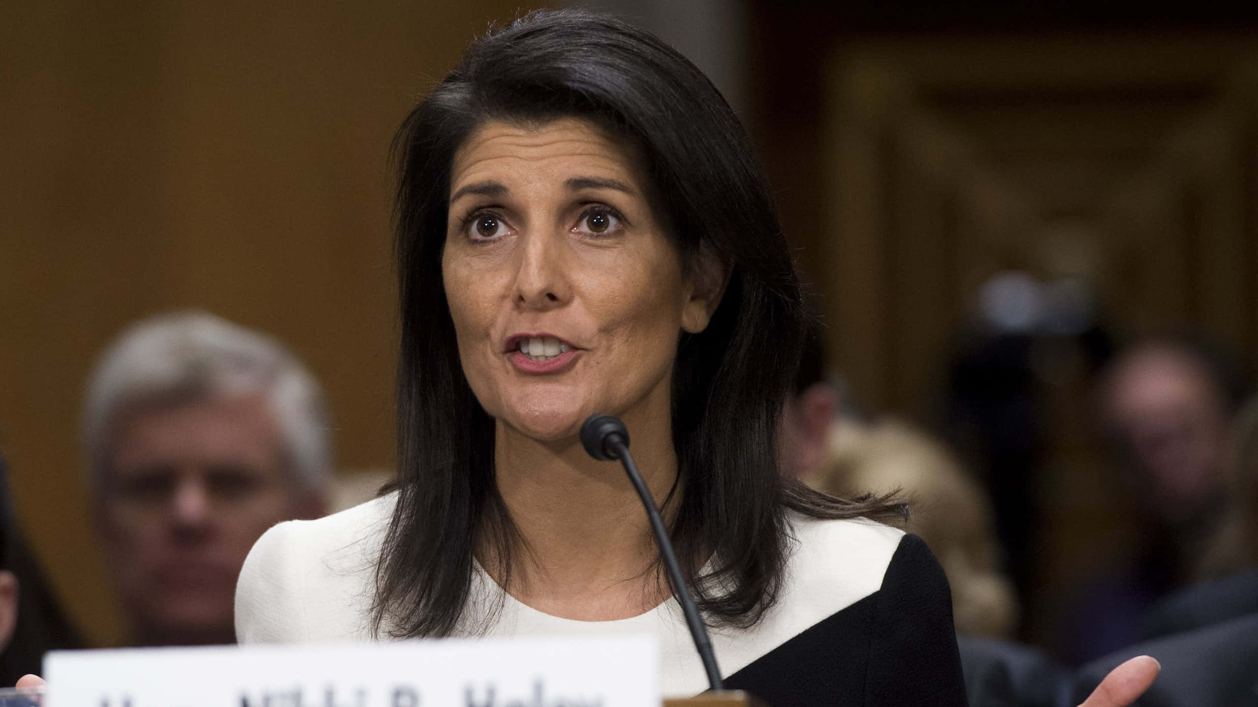 Nikki Haley, speech, microphone, 2K Desktop Wallpaper