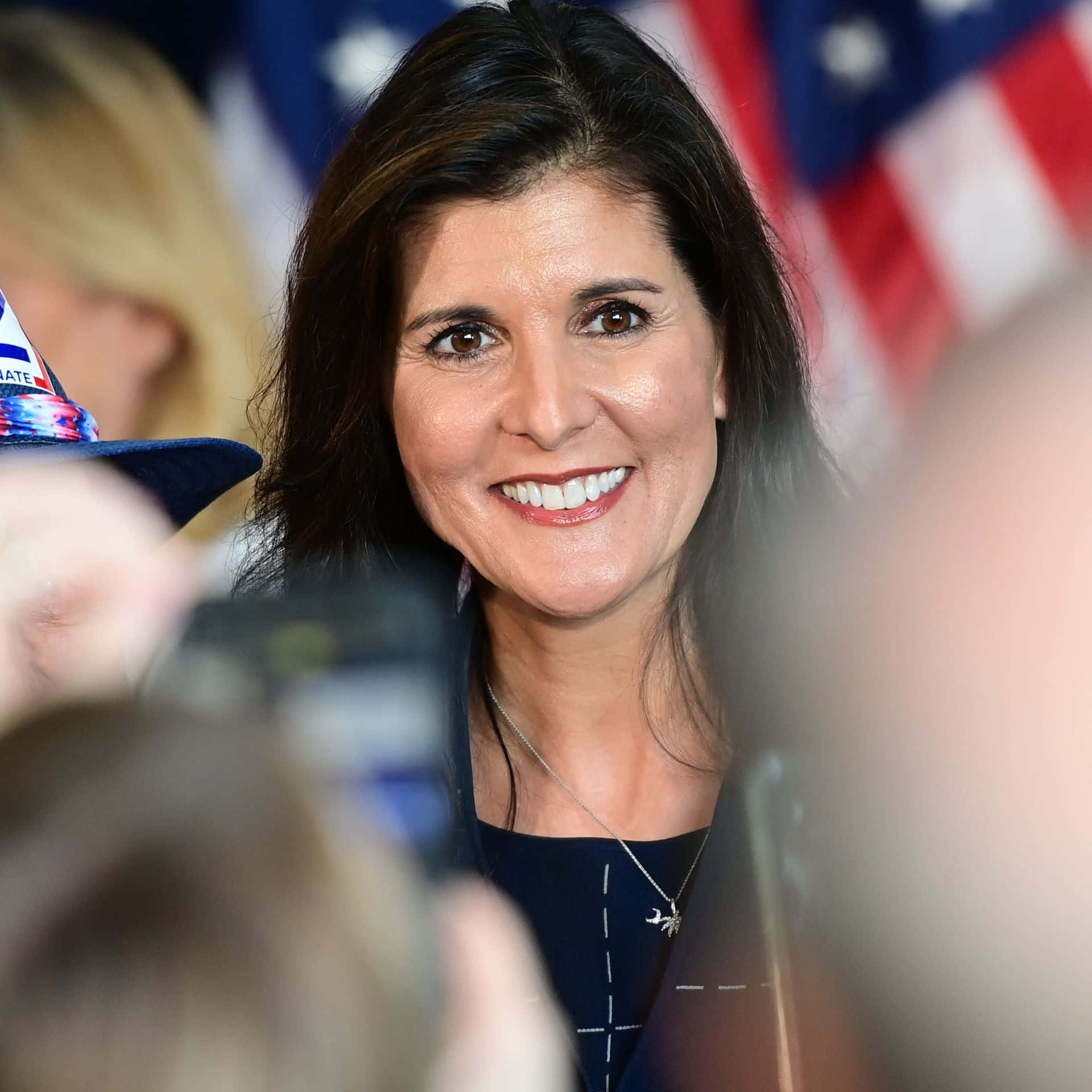 Nikki Haley, American flags, necklace, Full HD Desktop Wallpaper