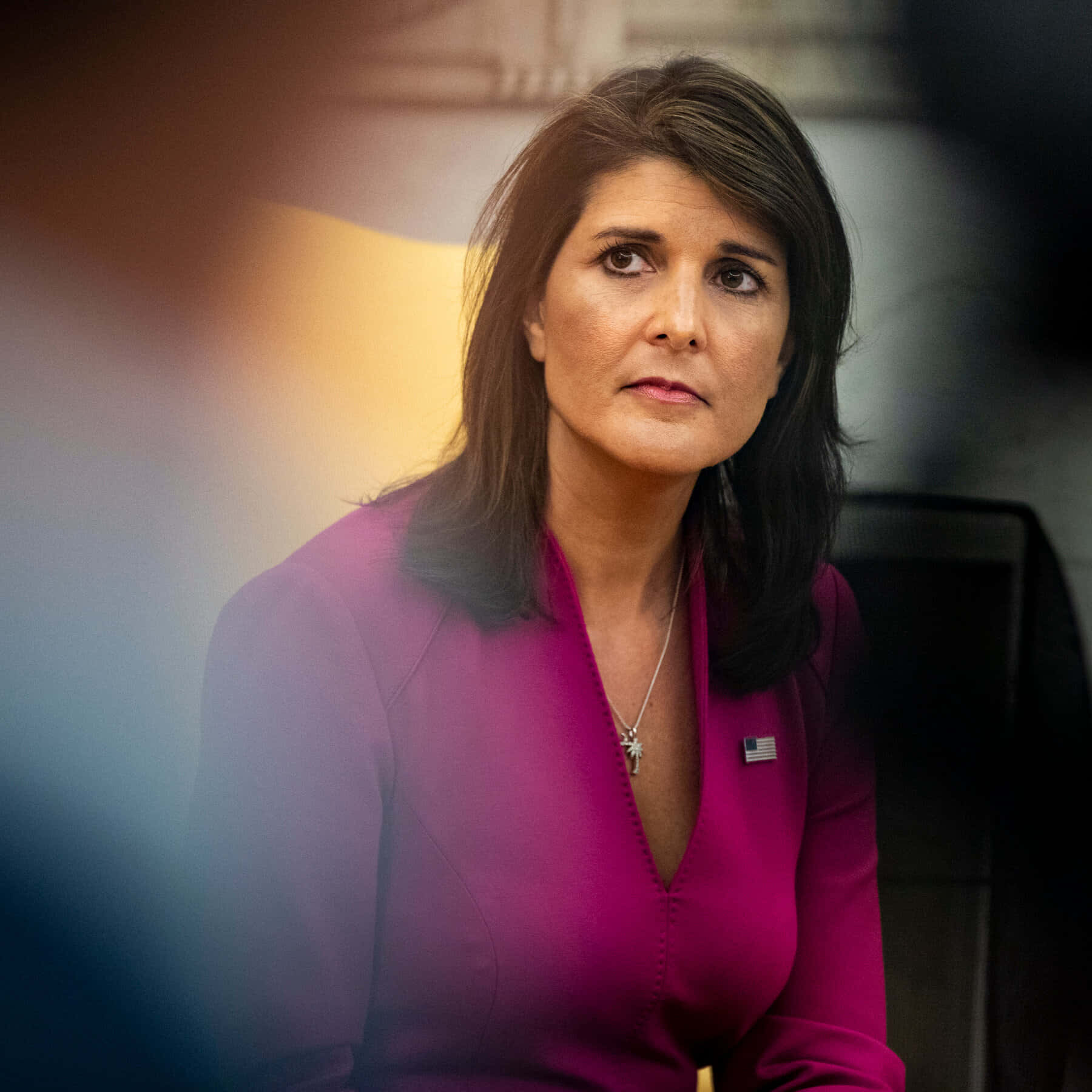 Nikki Haley, magenta dress, vibrant magenta blazer, HD Desktop Wallpaper
