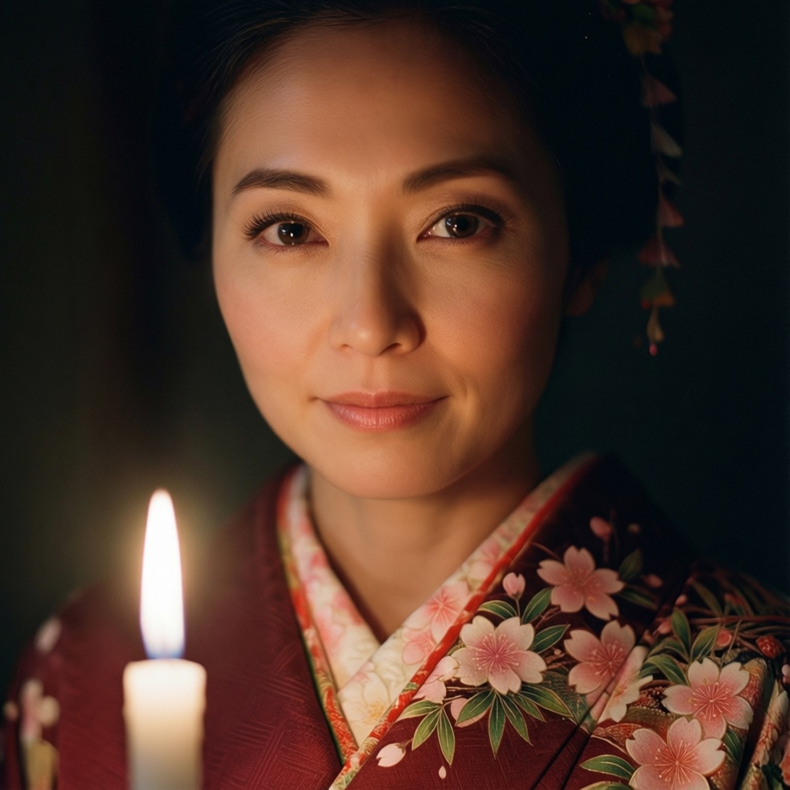 Nikki Hanada, kimono, candlelight, HD Desktop Wallpaper