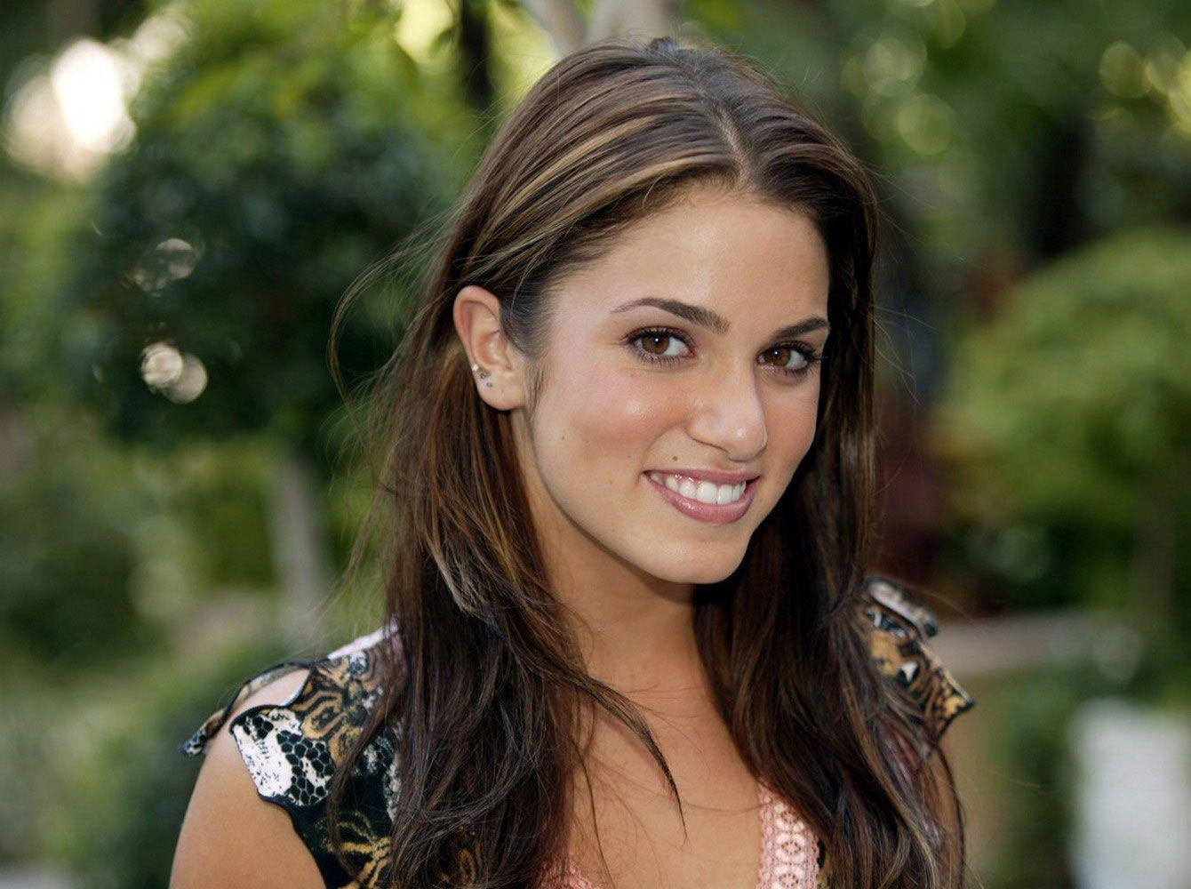 Nikki Reed, long brown hair, patterned top, HD Desktop Wallpaper