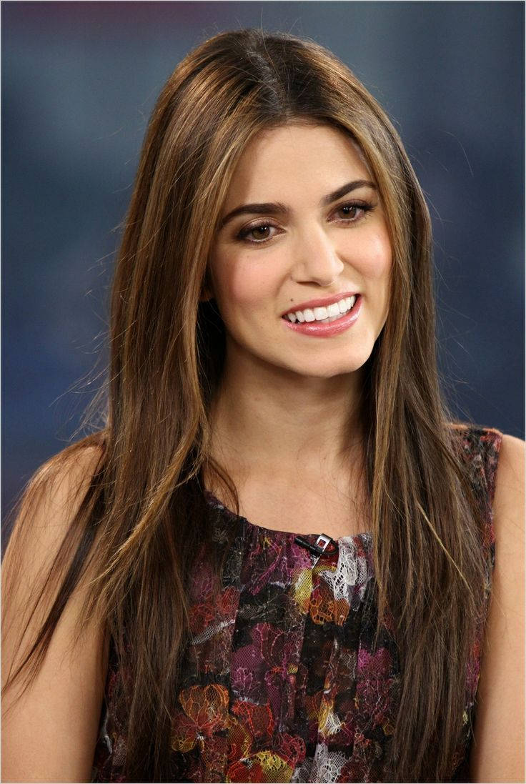 Nikki Reed, floral top, long brown hair, SD Phone Wallpaper