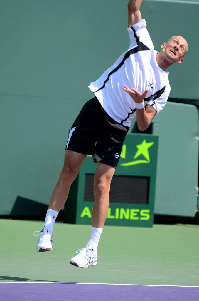 Nikolay Davydenko, high serve, tennis player, SD Phone Wallpaper