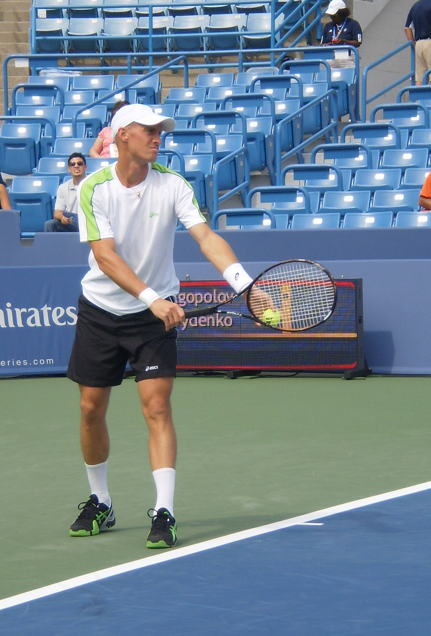 Nikolay Davydenko, white and green gear, yellow ball, Full HD Phone Wallpaper