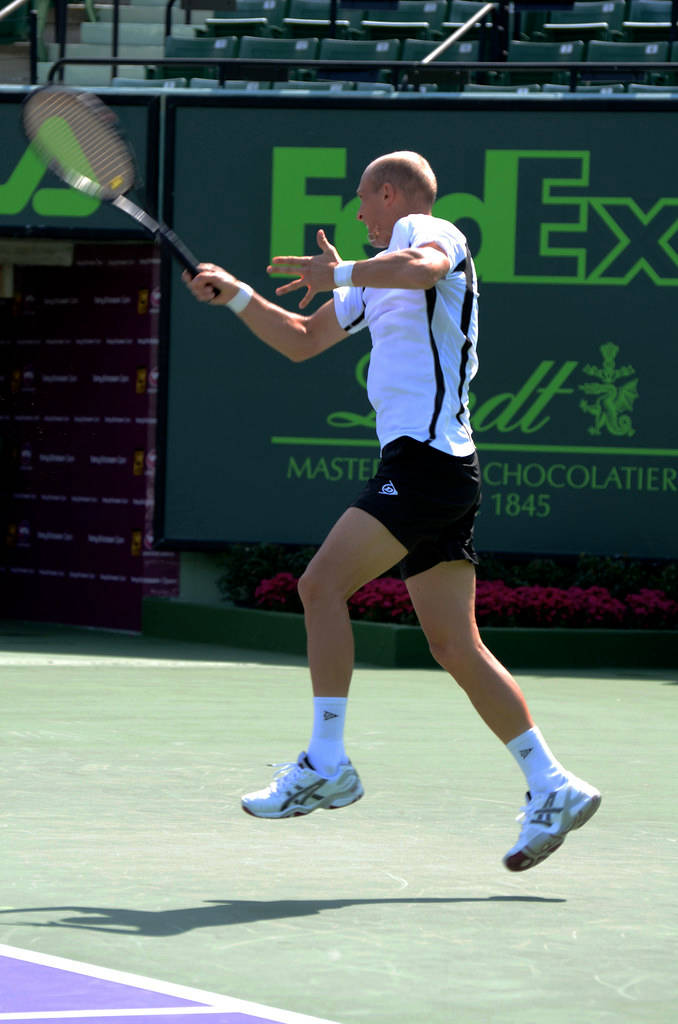Nikolay Davydenko, sprinting backhand, tennis court, SD Phone Wallpaper