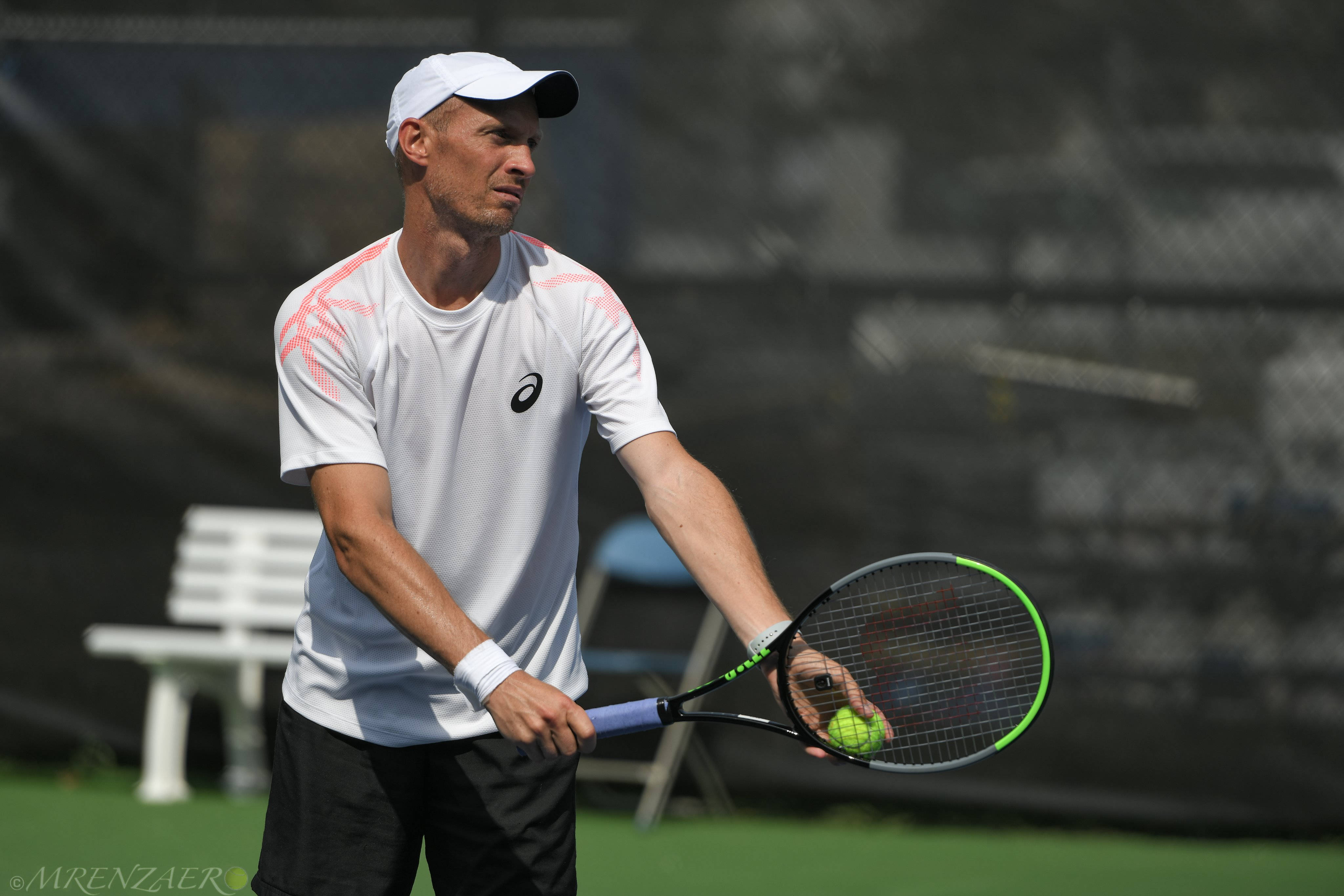 Nikolay Davydenko, white gear, bright green ball, 4K Desktop Wallpaper