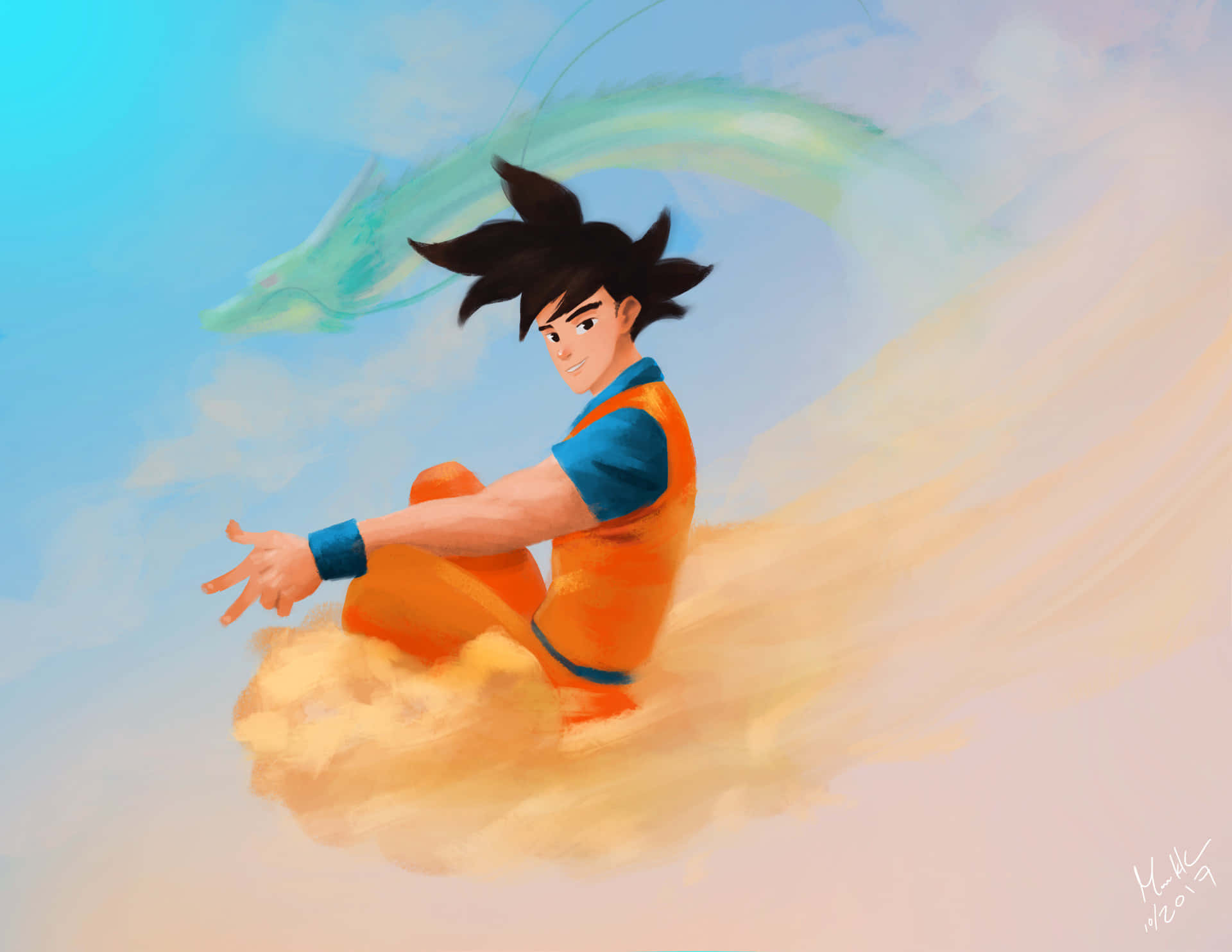Nimbus, orange gi, green dragon, Full HD Desktop Wallpaper