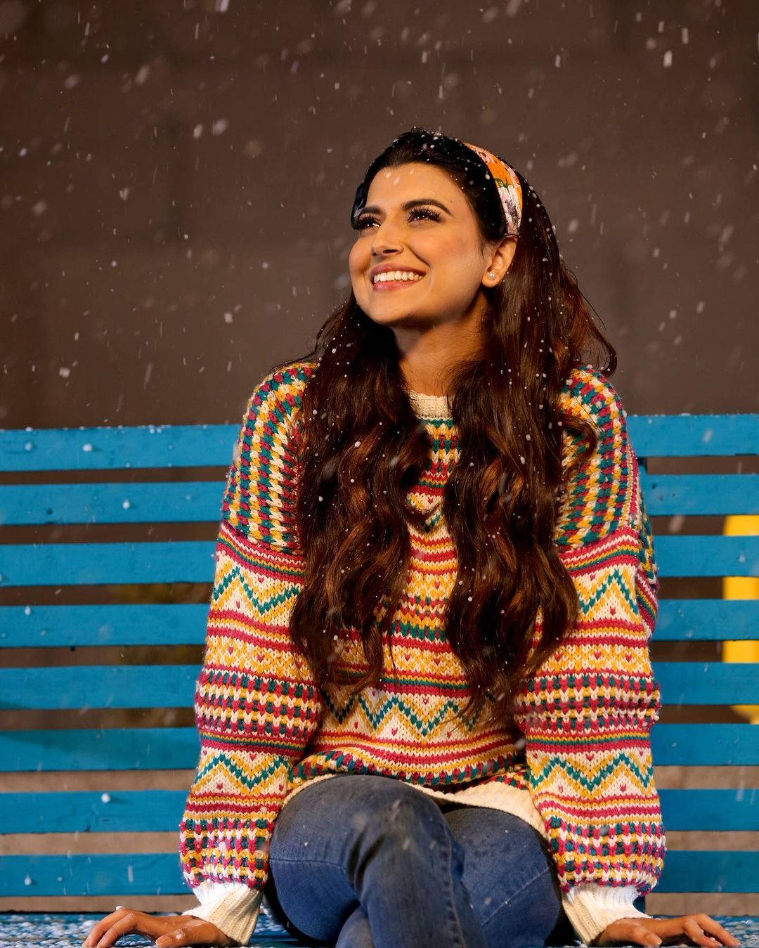 Nimrat Khaira, snow, colorful knit sweater, HD Phone Wallpaper