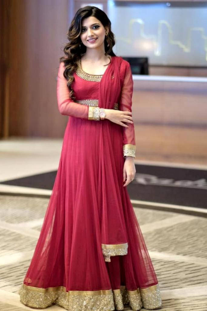 Nimrat Khaira, red anarkali suit, gold embroidery, SD Phone Wallpaper
