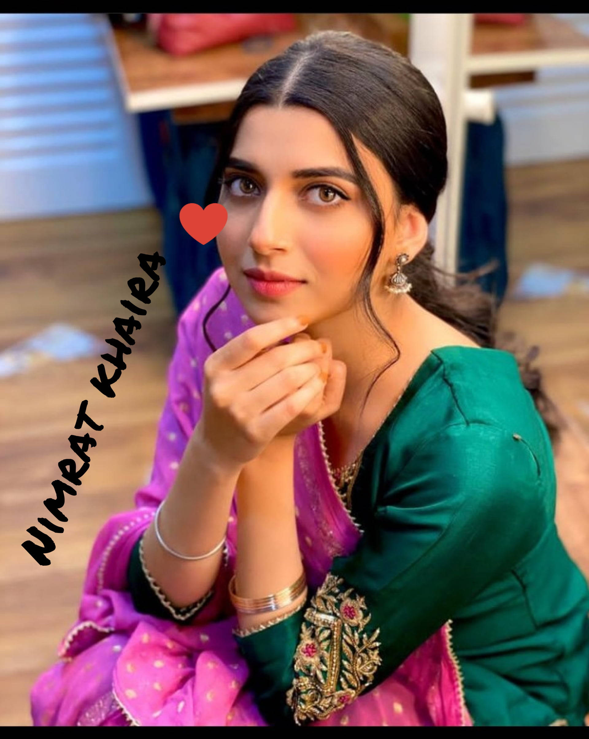 Nimrat Khaira, vibrant green, pink traditional attire, Full HD Phone Wallpaper
