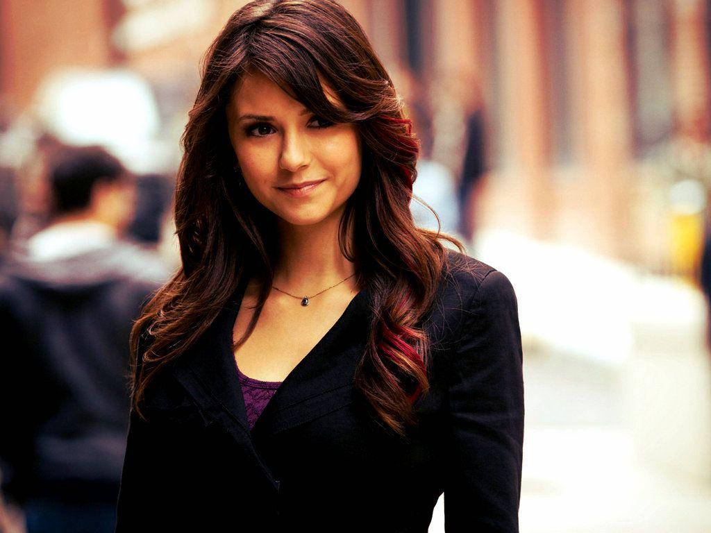 Nina Dobrev, long brown hair, black blazer, SD Desktop Wallpaper