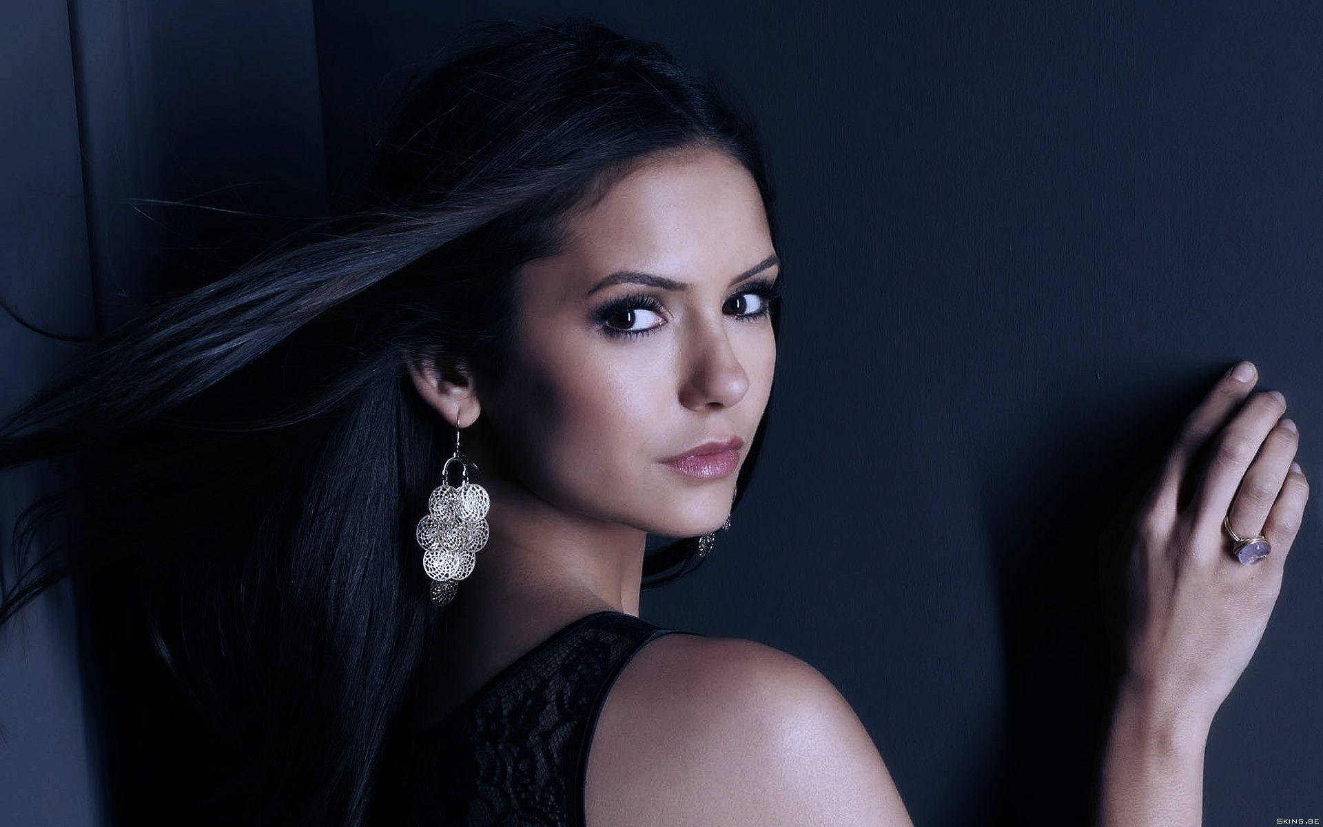 Nina Dobrev, studio, long dark hair, Full HD Desktop Wallpaper