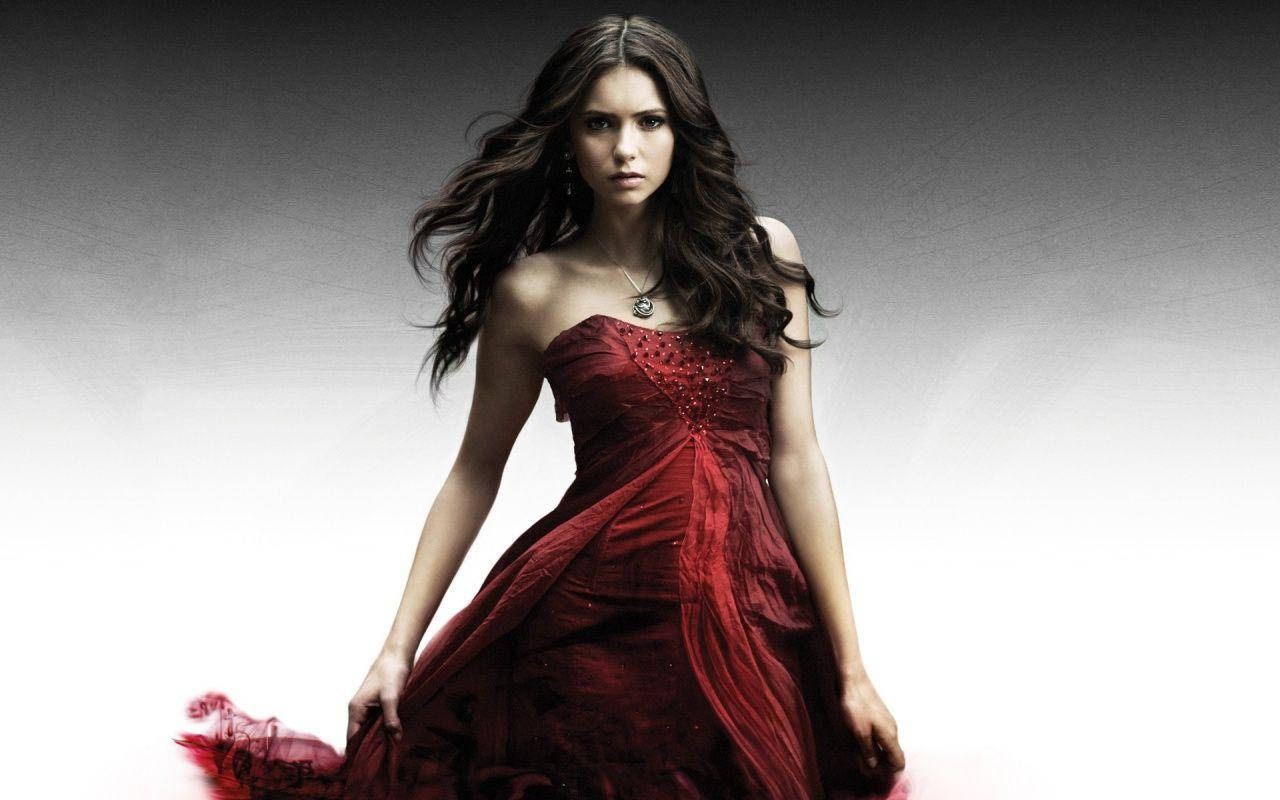 Nina Dobrev, red dress, flowing red gown, HD Desktop Wallpaper