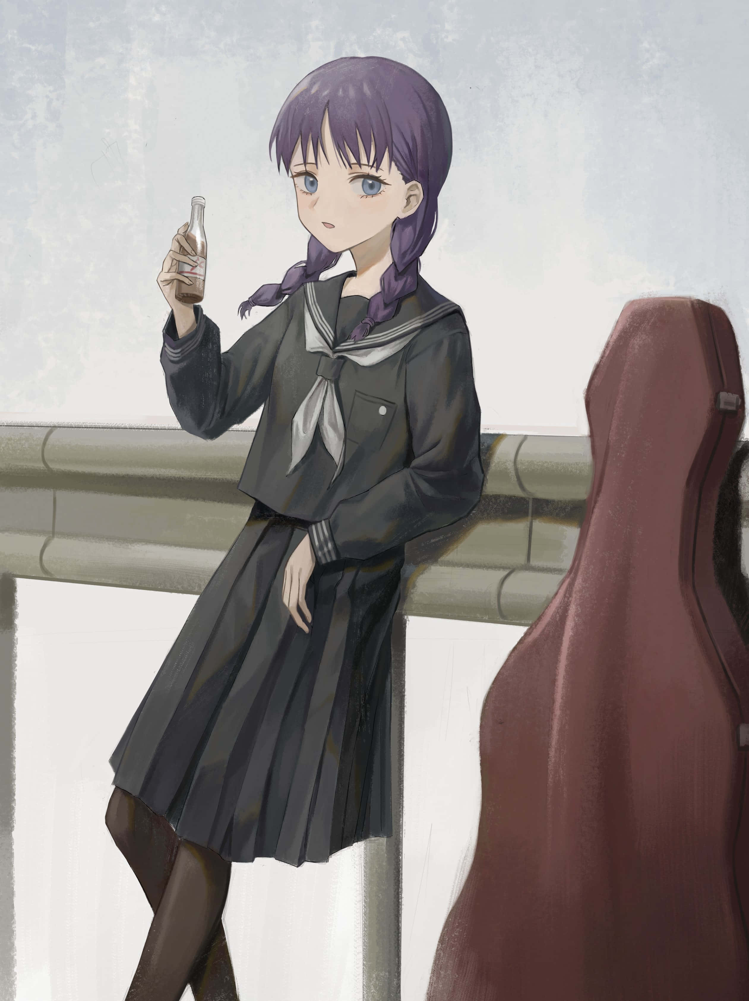 Ninamori Eri, purple-haired, dark sailor uniform, 2K Phone Wallpaper