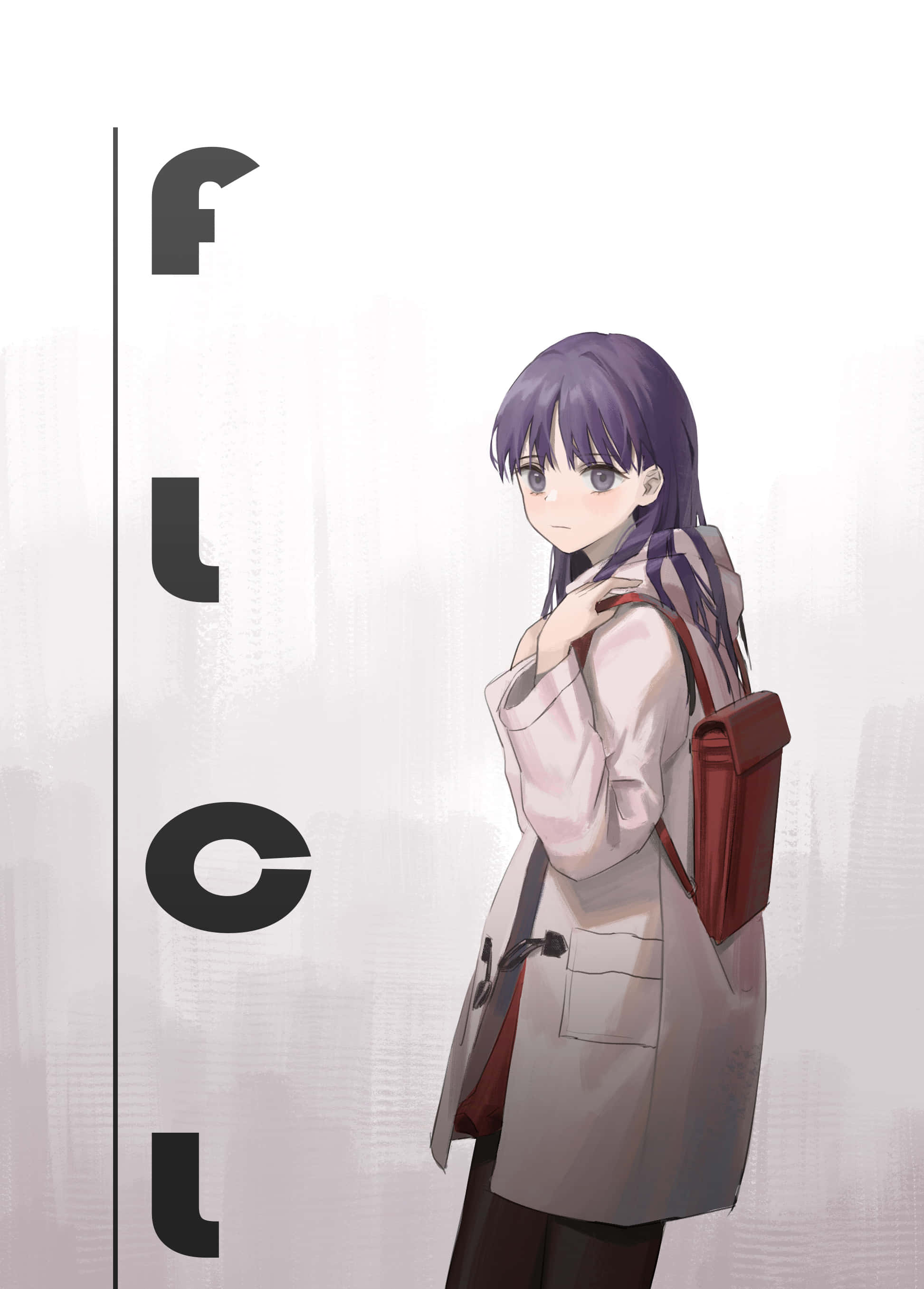 Ninamori Eri, purple-haired, beige coat, 2K Phone Wallpaper