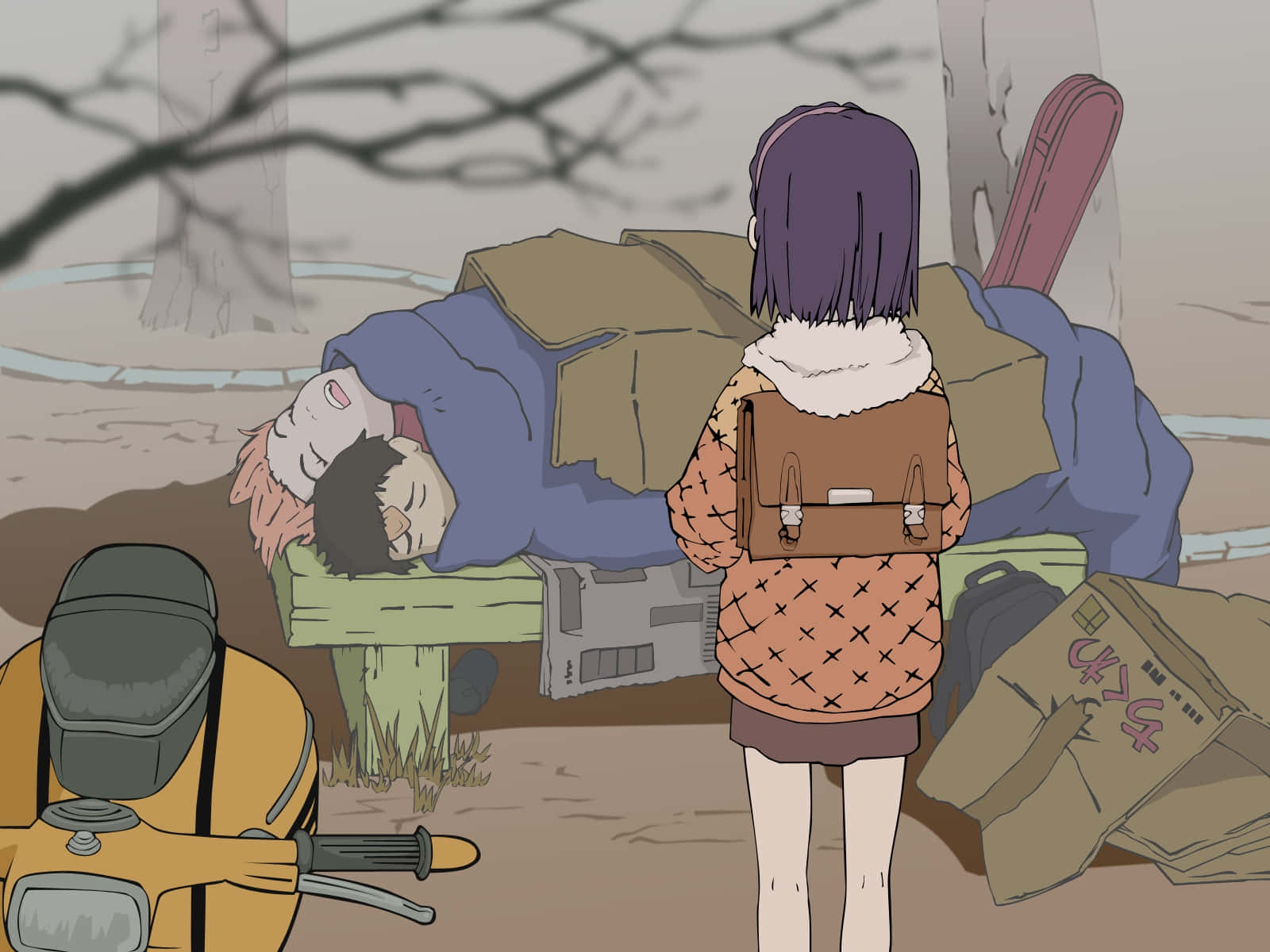Ninamori Eri, purple-haired, patterned coat, HD Desktop Wallpaper