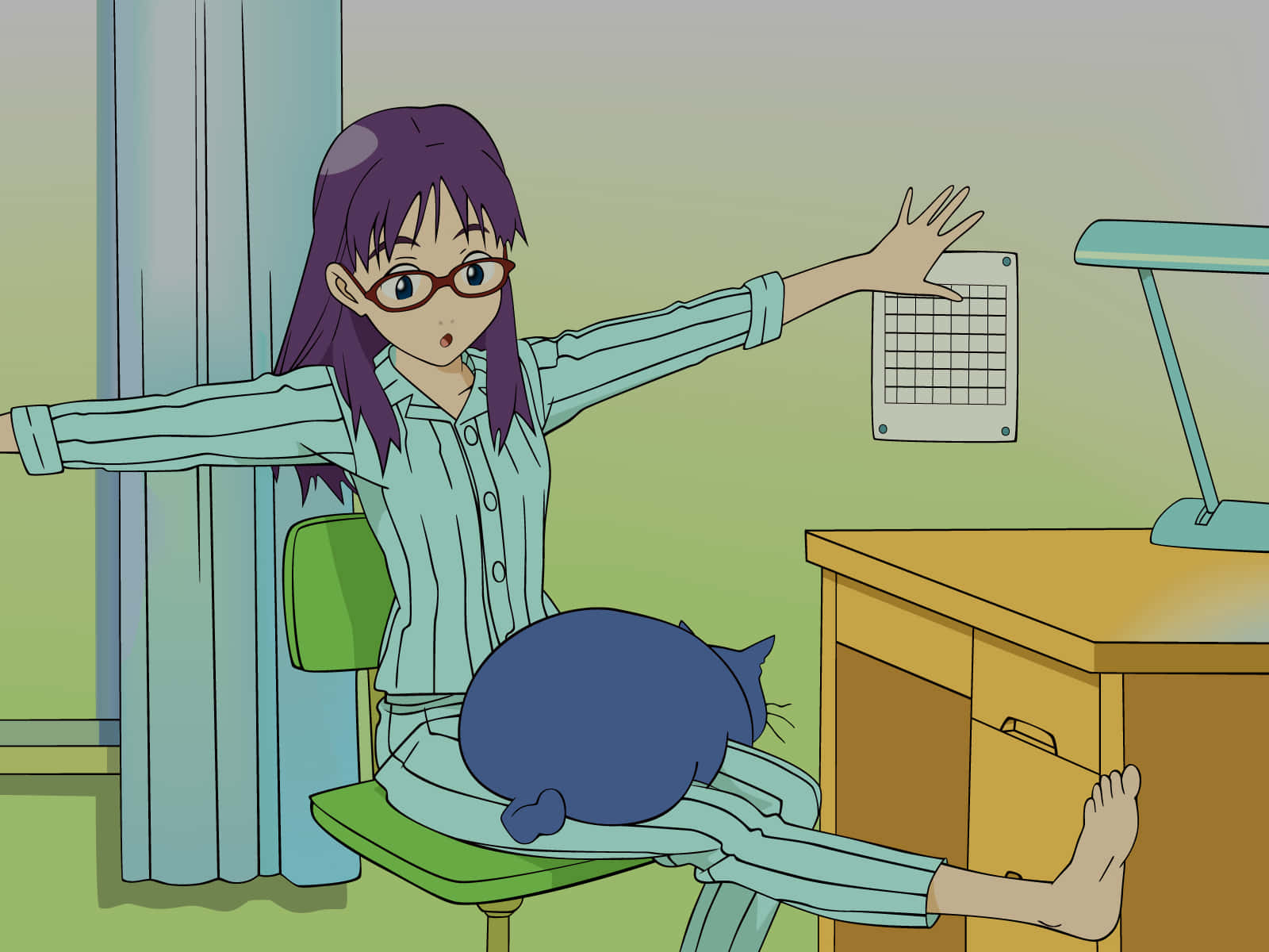 Ninamori Eri, purple-haired, glasses, HD Desktop Wallpaper