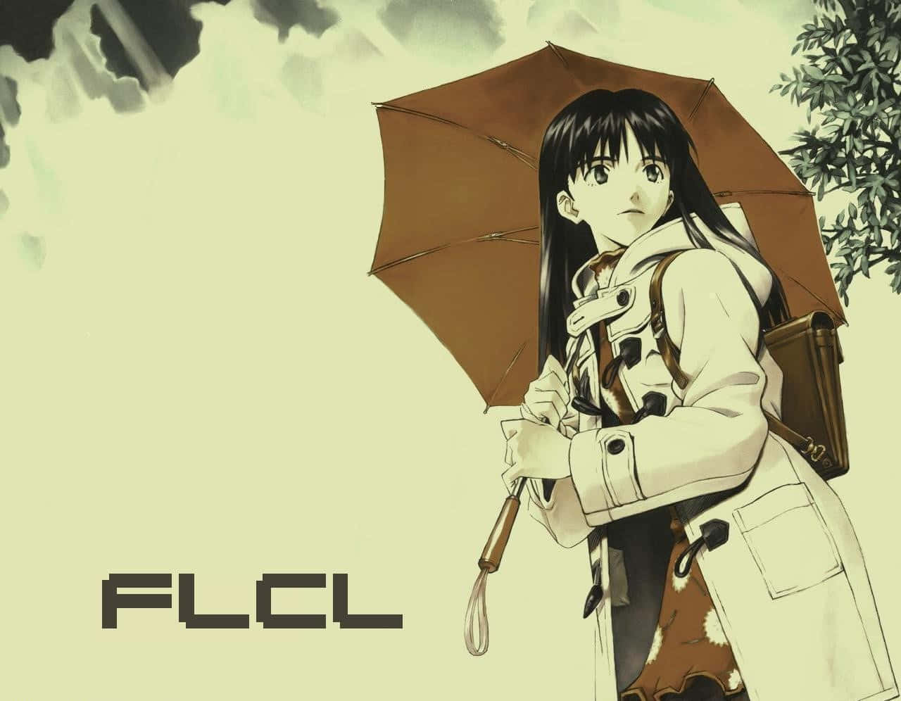 Ninamori Eri, long black hair, brown umbrella, HD Desktop Wallpaper