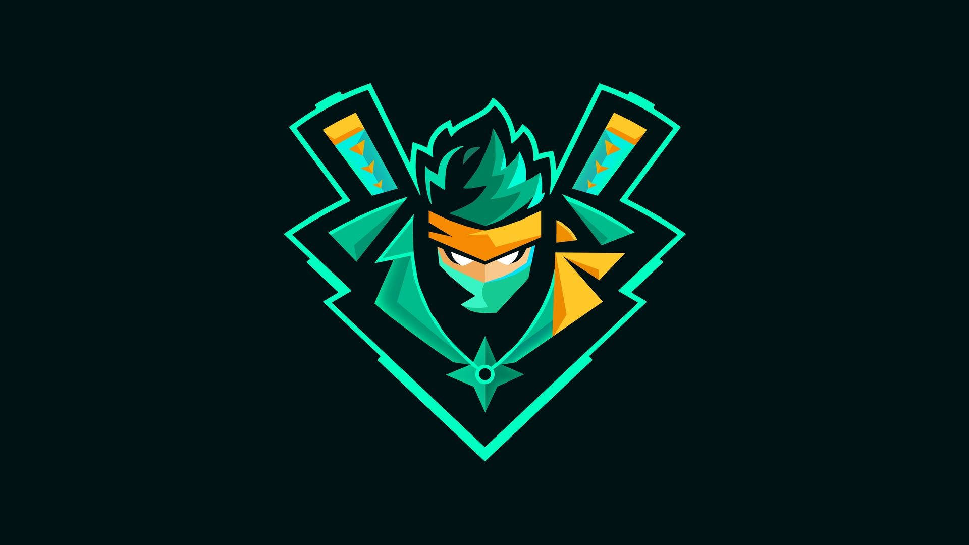 Green Ninja Fortnite, teal, orange, Full HD Desktop Wallpaper