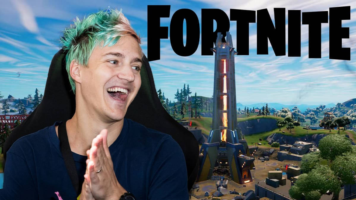 Ninja Fortnite, Fortnite game scene, glowing tower, SD Desktop Wallpaper