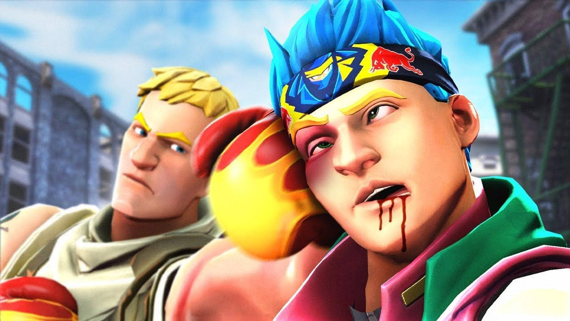 Ninja Fortnite, blue spiky hair, bloodied mouth, Full HD Desktop Wallpaper