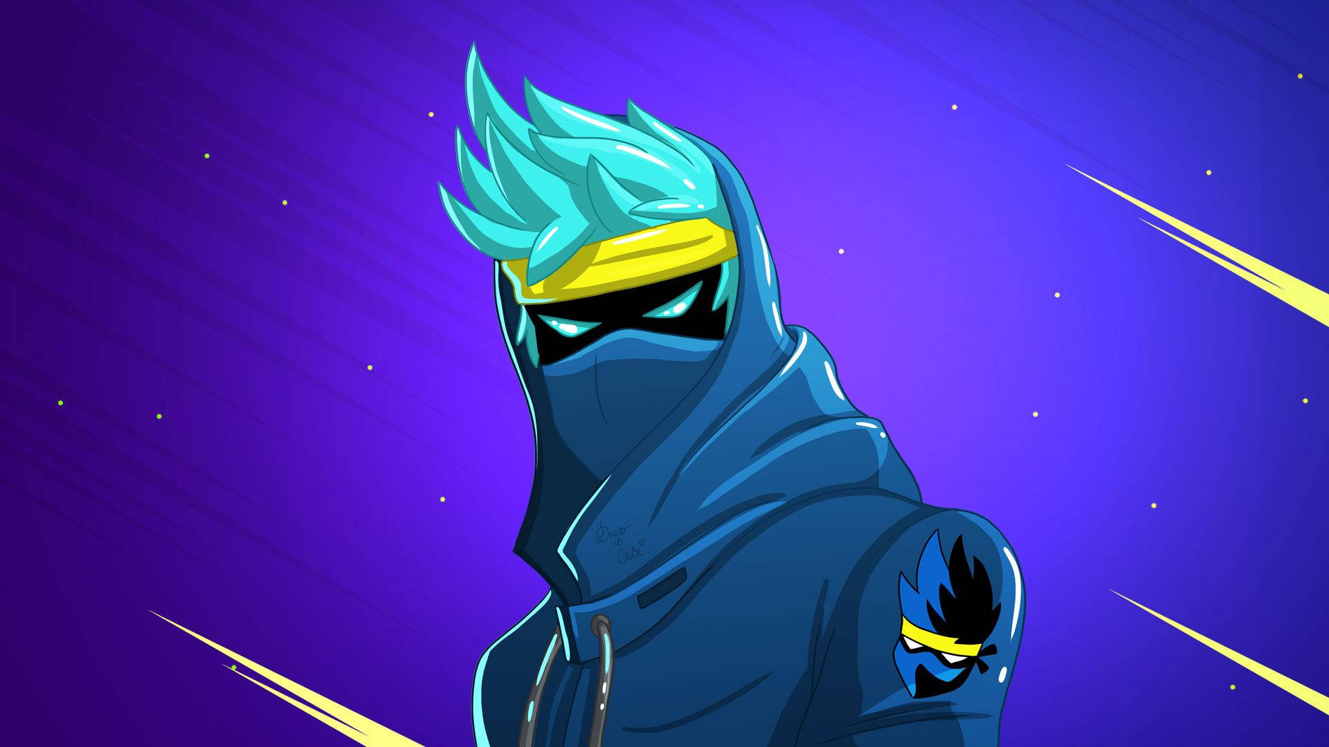 Ninja Fortnite, blue hooded ninja, spiky cyan hair, Full HD Desktop Wallpaper