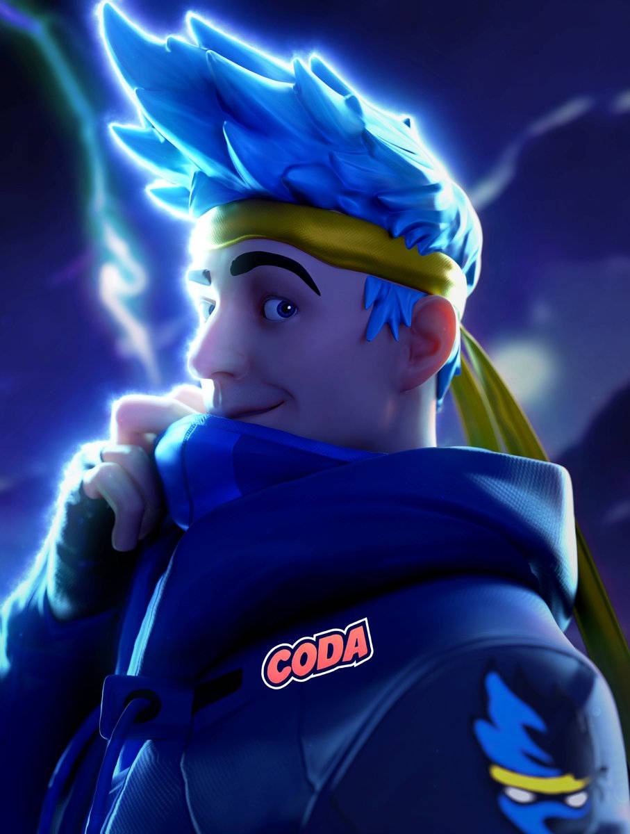 Ninja Fortnite, spiky blue hair, yellow headband, SD Phone Wallpaper
