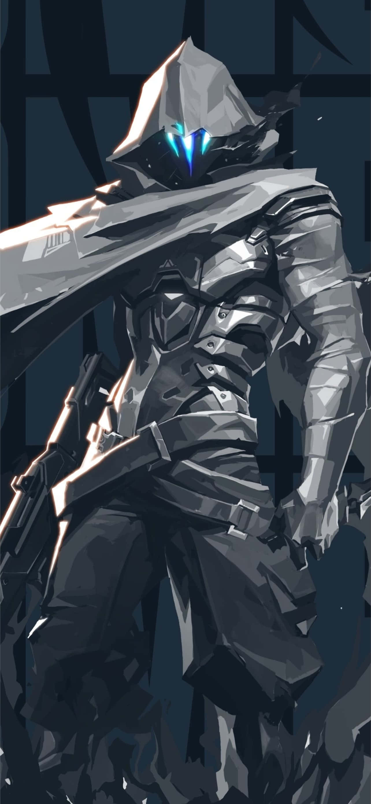 Fortnite, hooded armored warrior, glowing blue eyes, 2K Phone Wallpaper