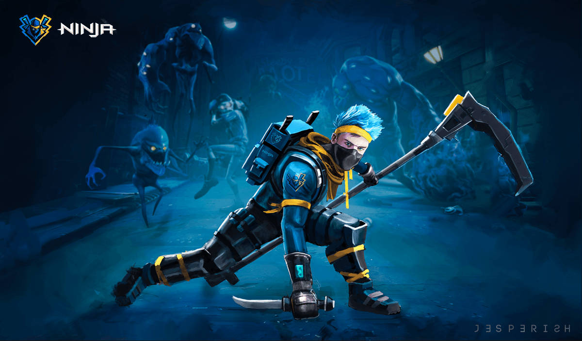 Ninja Fortnite, blue-haired ninja, tactical gear, SD Desktop Wallpaper