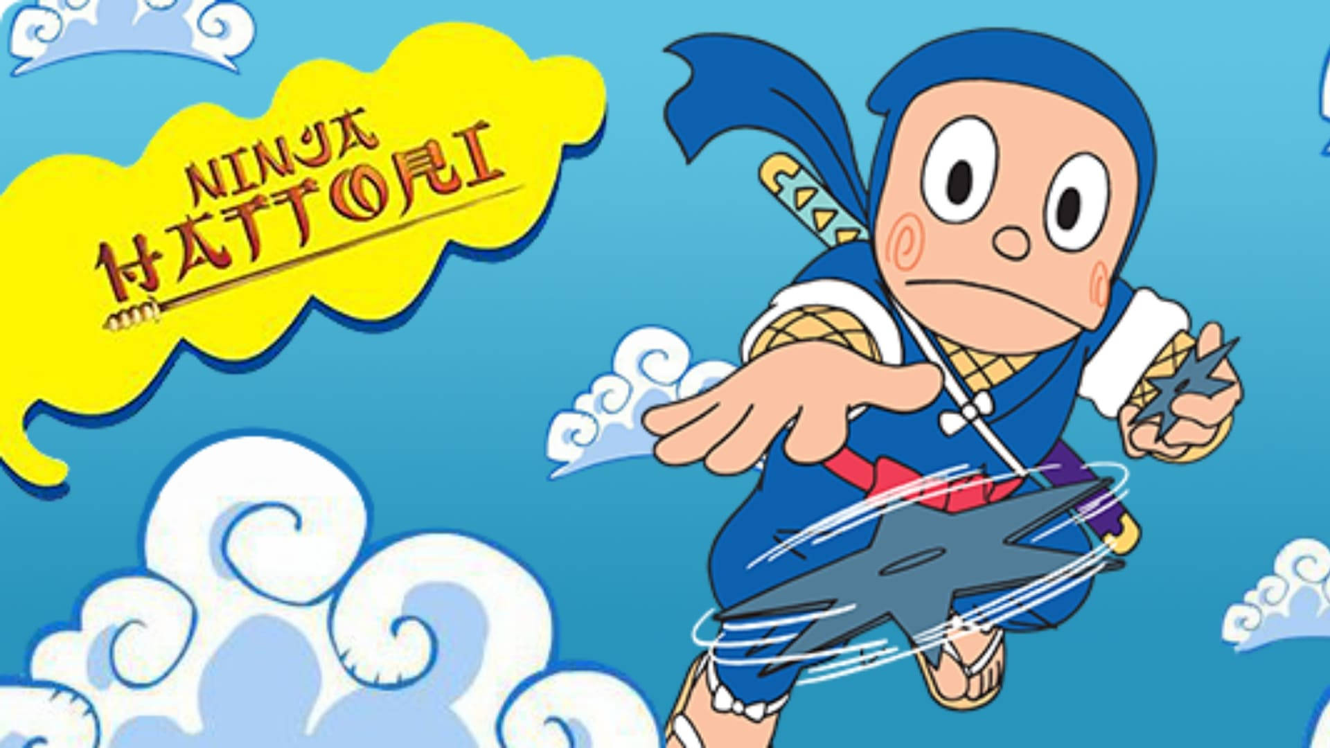 Ninja Hattori, blue gear, shuriken, Full HD Desktop Wallpaper
