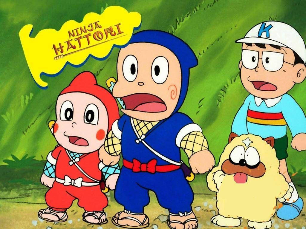 Ninja Hattori, friends, fluffy dog, SD Desktop Wallpaper