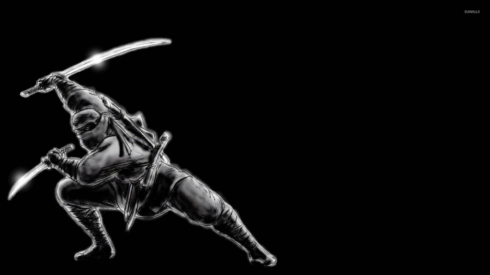 ninja, glowing swords, dynamic combat pose, Full HD Desktop Wallpaper