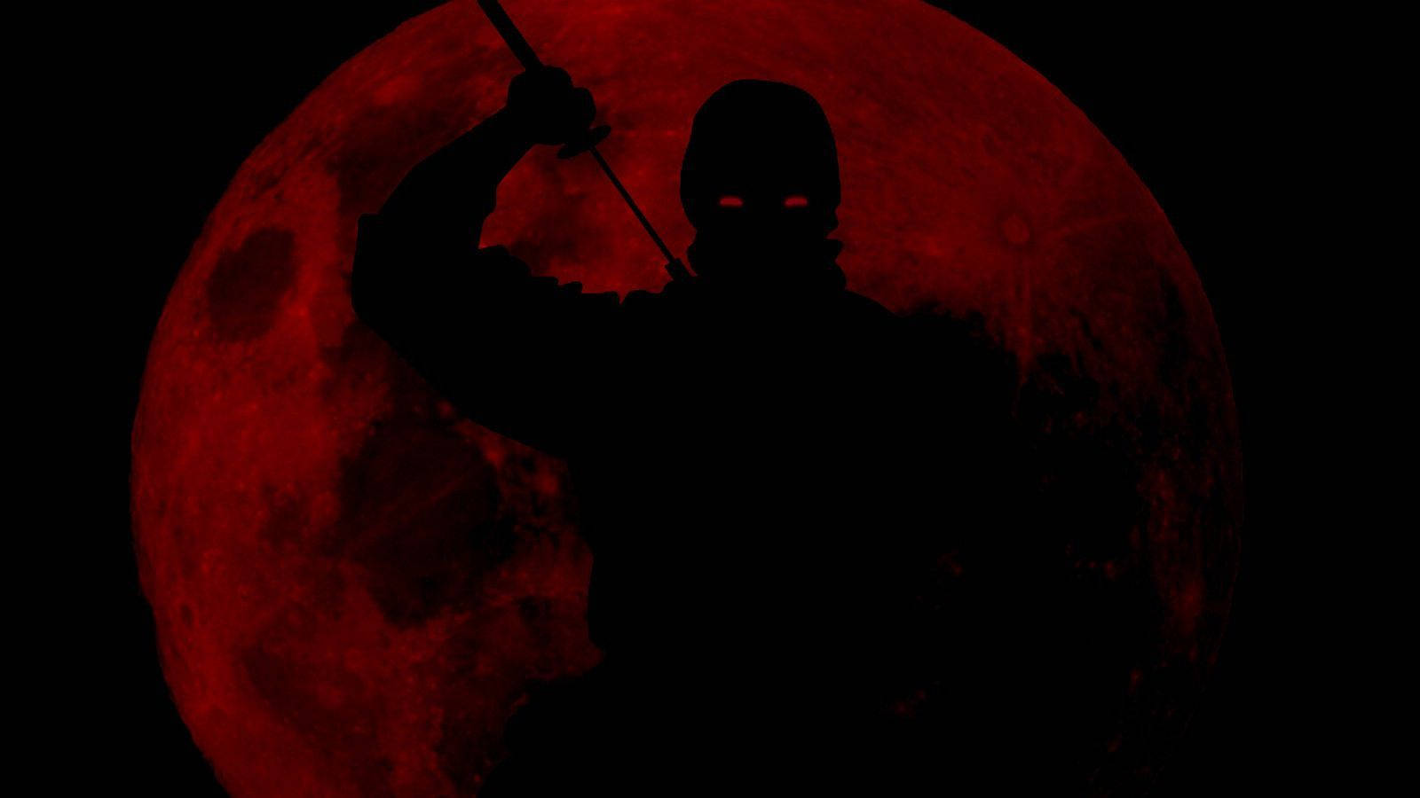 Black Ninja, Red Moon, silhouette, HD Desktop Wallpaper