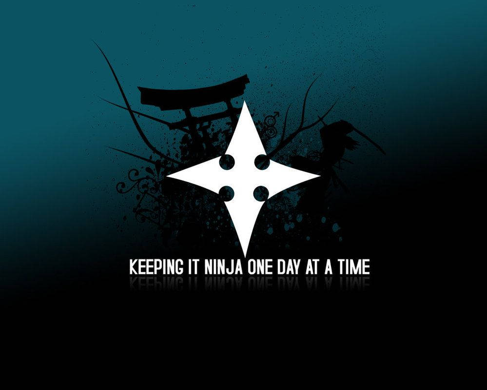 ninja star, dark teal gradient, silhouetted torii gate, SD Desktop Wallpaper