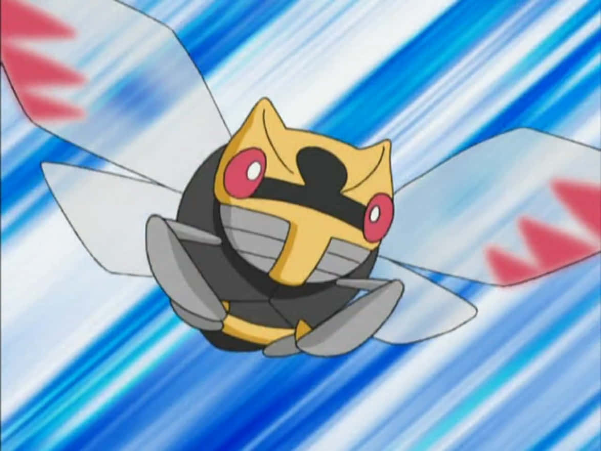 Ninjask, blue motion-blur background, yellow and black armor, SD Desktop Wallpaper