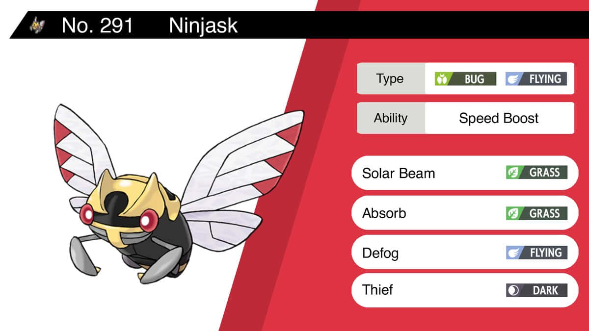 Ninjask, red eyes, striped wings, SD Desktop Wallpaper