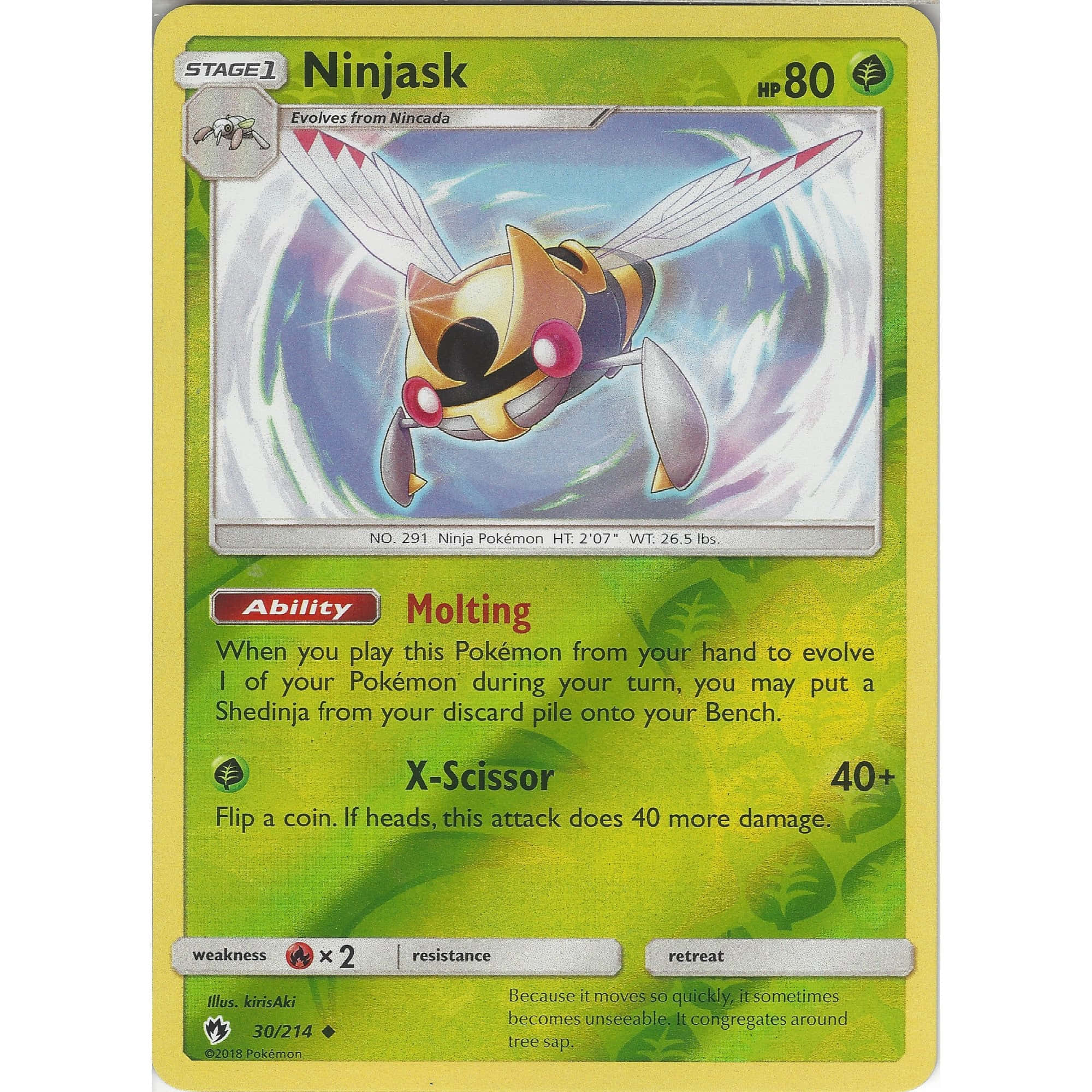 Ninjask, Vivid Yellow-Green, swirling blue and white background, Full HD Desktop Wallpaper