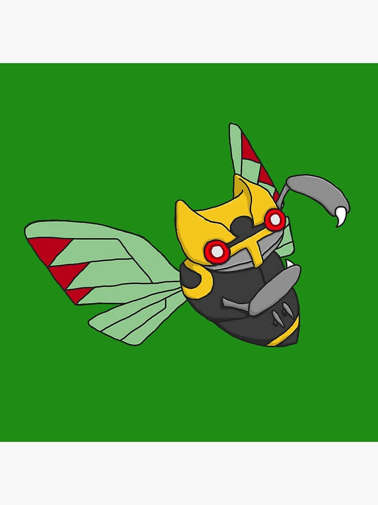 Ninjask, green background, red eyes, SD Phone Wallpaper