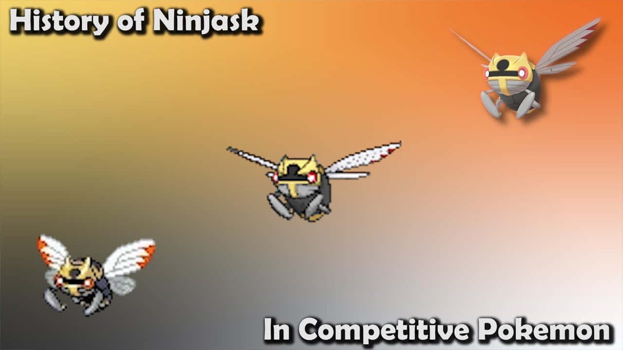 Ninjask, pixel-art, gradient orange and gray background, HD Desktop Wallpaper